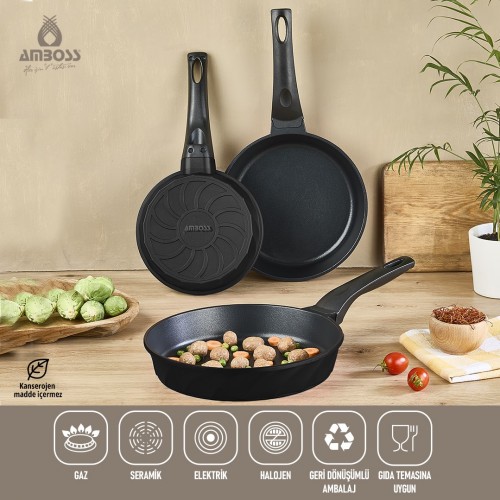 Amboss Vento Döküm Titanyum Kaplama 3 Parça Tava Seti - Siyah