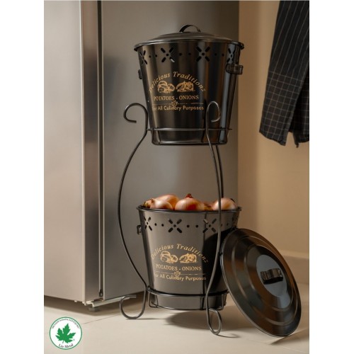 Lin Metal 2 Katlı Metal Patates Soğan Kovası - Siyah
