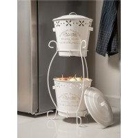 Lin Metal 2 Katlı Metal Patates Soğan Kovası - Beyaz