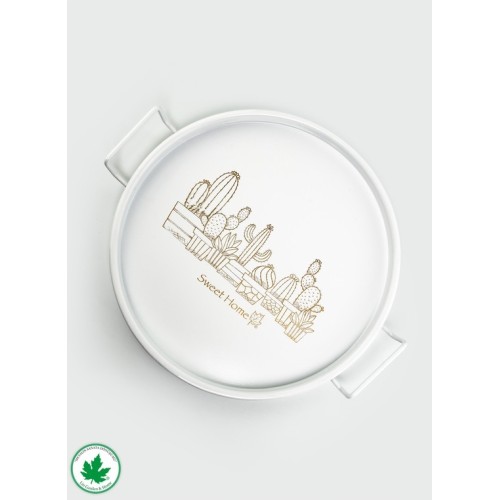 Lin Metal 24cm Yuvarlak Tel Kulplu Tepsi Kaktüs Baskılı - Beyaz