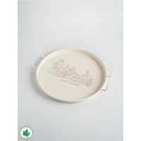 Lin Metal 24cm Yuvarlak Tel Kulplu Tepsi Kaktüs Baskılı - Krem