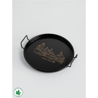 Lin Metal 24cm Yuvarlak Tel Kulplu Tepsi Kaktüs Baskılı - Siyah