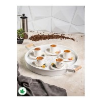 Lin Metal 37cm Yuvarlak Tepsi Ahşap Kulplu Kaktüs Baskılı - Beyaz