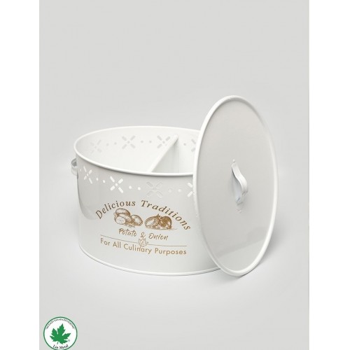 Lin Metal Büyük Boy Bölmeli Lüx Metal Patates Soğan Kovası - Beyaz