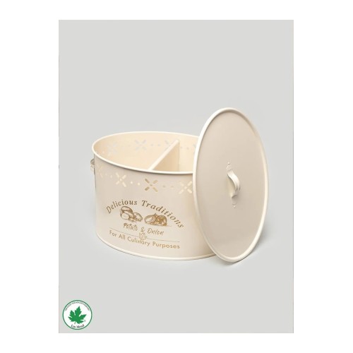 Lin Metal Büyük Boy Bölmeli Lüx Metal Patates Soğan Kovası - Krem 