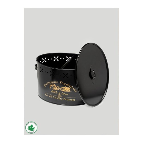 Lin Metal Büyük Boy Bölmeli Lüx Metal Patates Soğan Kovası - Siyah