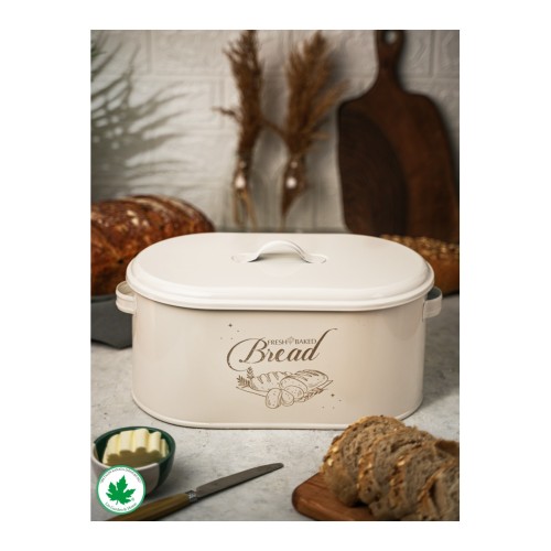 Lin Metal Metal Kapaklı Ekmeklik (Bread Baskılı) - Krem