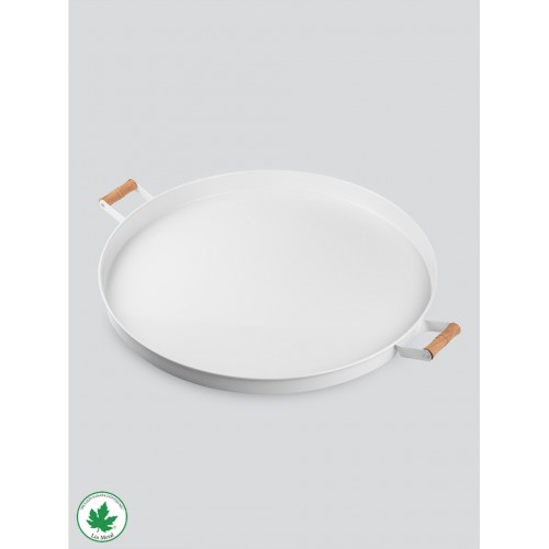 Lin Metaş 51cm Tepsi Ahşap Kulplu Baskısız - Beyaz