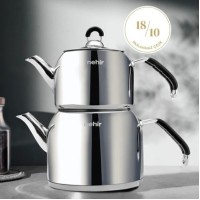 Nehir Modern Maxi Büyük Boy Paslanmaz Çelik Çaydanlık Takımı