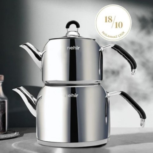 Nehir Modern Maxi Büyük Boy Paslanmaz Çelik Çaydanlık Takımı