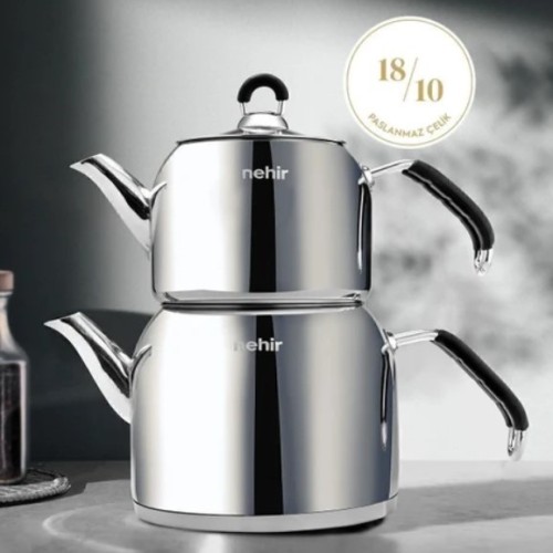 Nehir Modern Maxi Büyük Boy Paslanmaz Çelik Çaydanlık Takımı