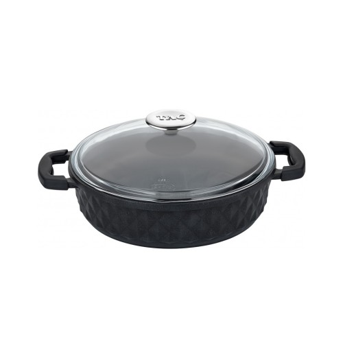Taç Bella Cam Kapak Döküm Basık Tencere 26 cm Siyah TAC-3879