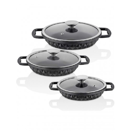 Taç Bella Döküm Cam Kapaklı 3 lü Sahan Seti TAC-8063