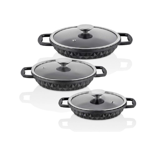 Taç Bella Döküm Cam Kapaklı 3 lü Sahan Seti TAC-8063