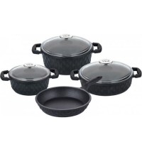 Taç Carabella Döküm Cam Kapak 7 Parça Tencere Seti Siyah - TAC-3817