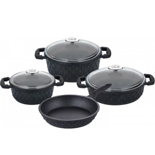 Taç Carabella Döküm Cam Kapak 7 Parça Tencere Seti Siyah - TAC-3817