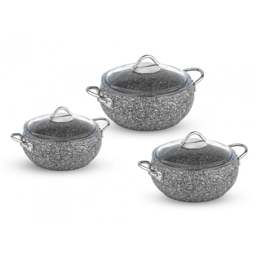 Taç Luna Granit 3 lü Güveç Seti Gri TAC-3527