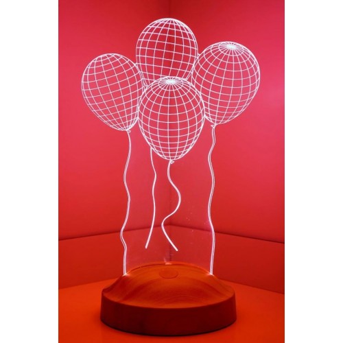 Uçan Balon Hediyesi, Doğum Günü Balon 3D Gece Lambası, 3 Boyulu Lamba