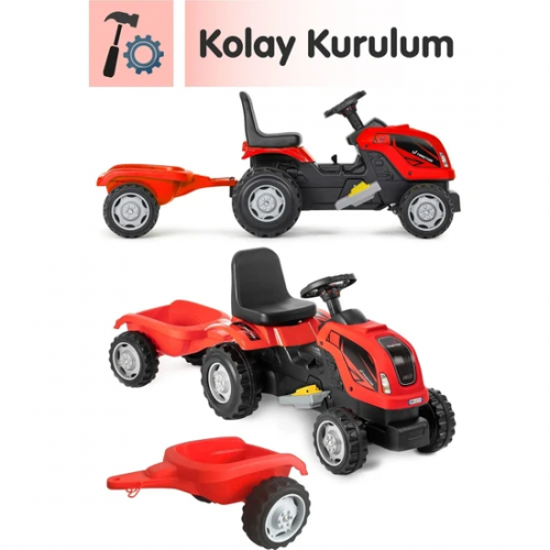 UJ Toys 6 V akülü Traktör Römorklu - Kırmızı