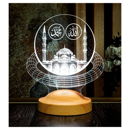 Allah Hz. Muhammed Yazılı Camii Dini 3d Led Lamba