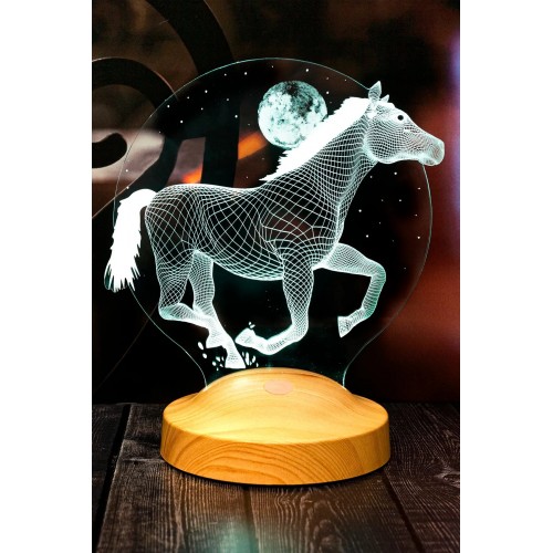 Koşan At Tasarımlı Hediye 3d Led Lamba