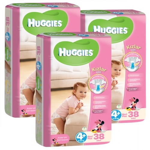 Huggies Bebek Bezi Kız Maxi Plus 4+ Beden 38 li x 3 Adet
