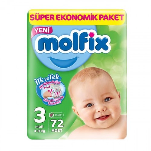 Molfix Bebek Bezi 3 Beden Midi Dev Ekonomik Paket 72 adet