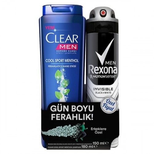 Rexona Deodorant İnvisible Black White Men 150 ml + Clear 180 ml