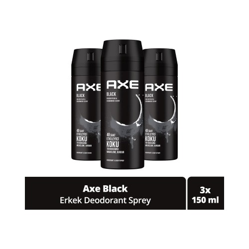 Axe Erkek Sprey Deodorant Black 48 Saat Etkileyici Koku150 ml x 3 Adet