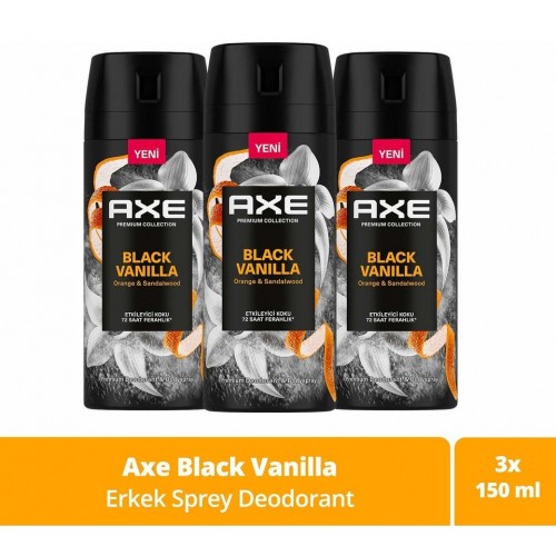 Axe Premium Collection Erkek Sprey Deodorant Black Vanilla 150 ml x 3 Adet
