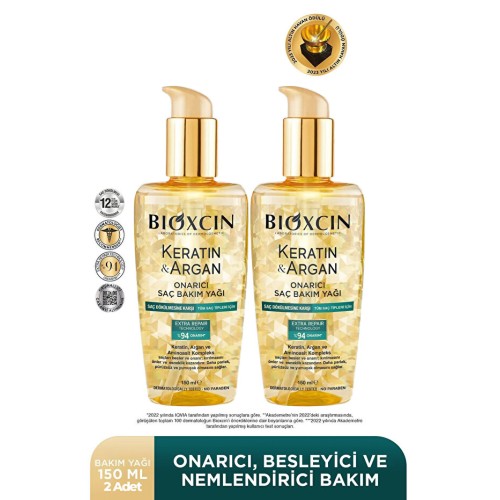 Bioxcin Keratin & Argan Onarıcı Saç Bakım Yağı 150 ml x 2 Adet