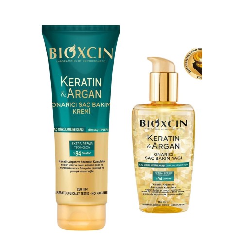 Bioxcin Keratin Argan Saç Bakım Yağı 150 ml ve Saç Bakım Kremi 250 ml