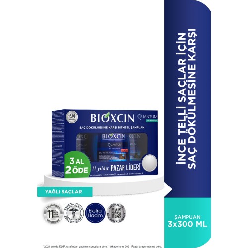 Bioxcin Quantum Yağlı Saçlar Şampuan 3 Al 2 Öde 3x300 ml