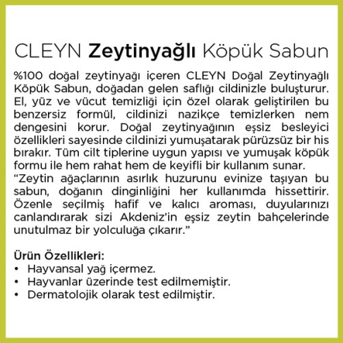 Cleyn Zeytinyağlı Köpük Sabun 2 Litre Cleyn Zeytinyağlı Köpük Sabun 2 Litre