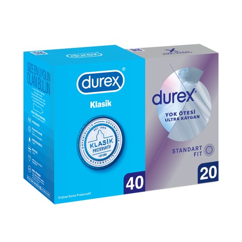 Durex Klasik 40 lı ve Yok Ötesi Ultra Kaygan 20 li Prezervatif
