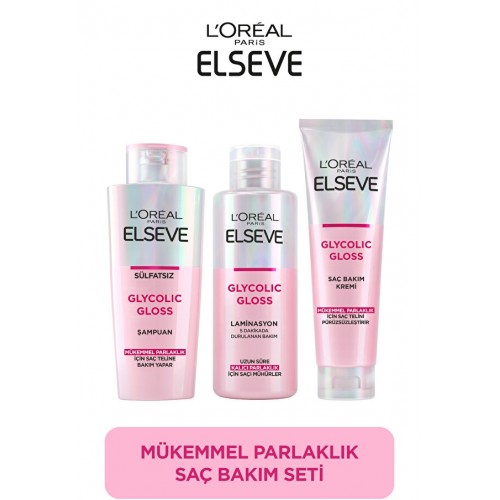 Elseve Glycolic Gloss Mükemmel Parlaklık 3 Lü Saç Bakım Seti