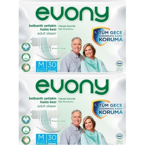 Evony Belbantlı Yetişkin Hasta Bezi Medium 30 lu x 2 Adet