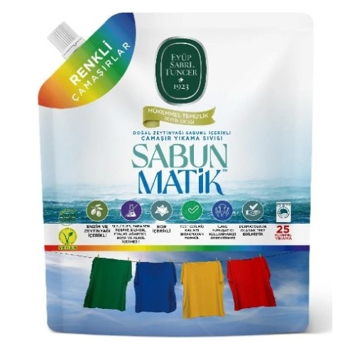 Eyüp Sabri Tuncer Sabun Matik Doğal Zeytinyağlı Çamaşır Yıkama Sıvısı Renkliler 1500 ml