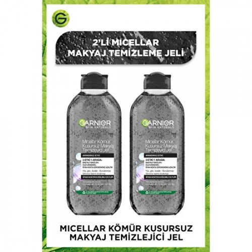 Garnier Micellar Kömür Kusursuz Makyaj Temizleyici Jel 400 ml x 2 Adet
