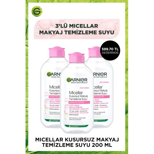 Garnier Micellar Kusursuz Makyaj Temizleme Suyu 200 ml x 3 Adet