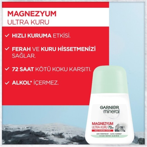 Garnier Mineral Magnezyum Ultra Kuru Roll On Deodorant 50 ml x 5 Adet