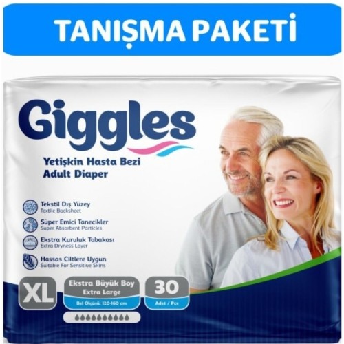 Giggles Belbantlı Yetişkin Hasta Bezi Ekstra Büyük Boy 30 lu Giggles Belbantlı Yetişkin Hasta Bezi Ekstra Büyük Boy 30 lu