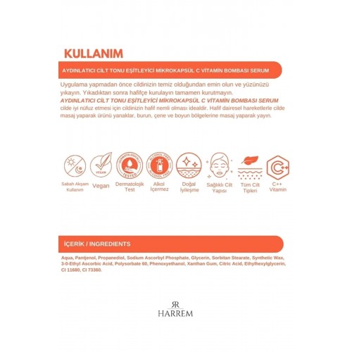 Harrem Aydınlatıcı Cilt Tonu Eşitleyici C Vitamin Serum 30 ml Harrem Aydınlatıcı Cilt Tonu Eşitleyici C Vitamin Serum 30 ml