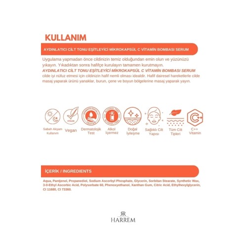 Harrem Aydınlatıcı Cilt Tonu Eşitleyici C Vitamin Serum 30 ml Harrem Aydınlatıcı Cilt Tonu Eşitleyici C Vitamin Serum 30 ml