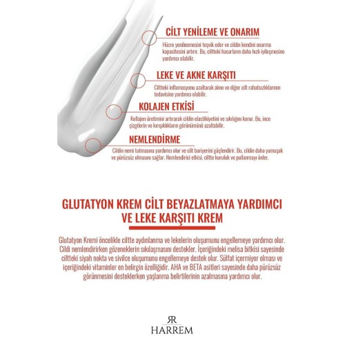 Harrem Glutatyon Beyazlatıcı Leke Karşıtı Yenileyici Krem 50 ml Harrem Glutatyon Beyazlatıcı Leke Karşıtı Yenileyici Krem 50 ml