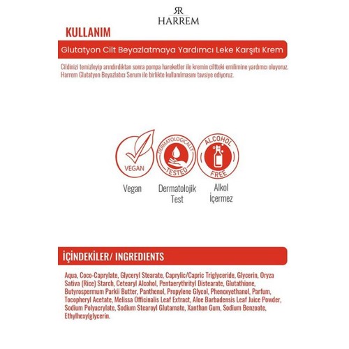 Harrem Glutatyon Beyazlatıcı Leke Karşıtı Yenileyici Krem 50 ml Harrem Glutatyon Beyazlatıcı Leke Karşıtı Yenileyici Krem 50 ml