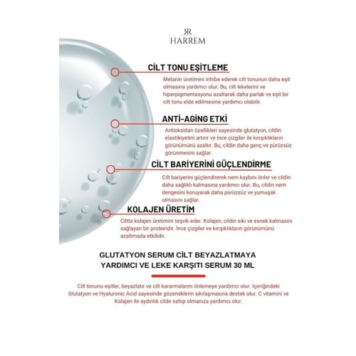 Harrem Glutatyon Beyazlatıcı Leke Karşıtı Yenileyici Serum 50 ml Harrem Glutatyon Beyazlatıcı Leke Karşıtı Yenileyici Serum 50 ml
