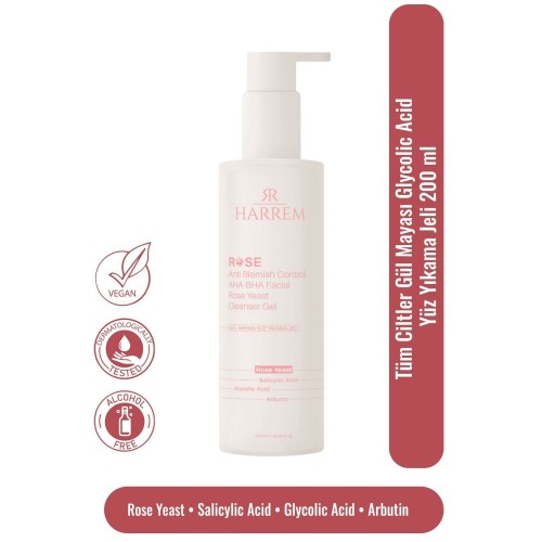 Harrem Rose Series Gül Mayası Glycolic  Hassas Yüz Yıkama Jeli 200 ml