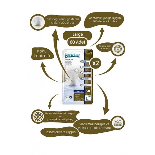Jender Normal Emici Külot Büyük Boy 30 lu x 2 Adet