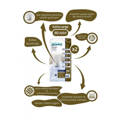 Jender Normal Emici Külot Extra Büyük Boy 30 lu x 2 Adet